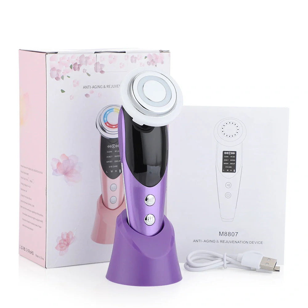 7-in-1 Facial Massager with EMS micro-current and LED light therapy for skin rejuvenation