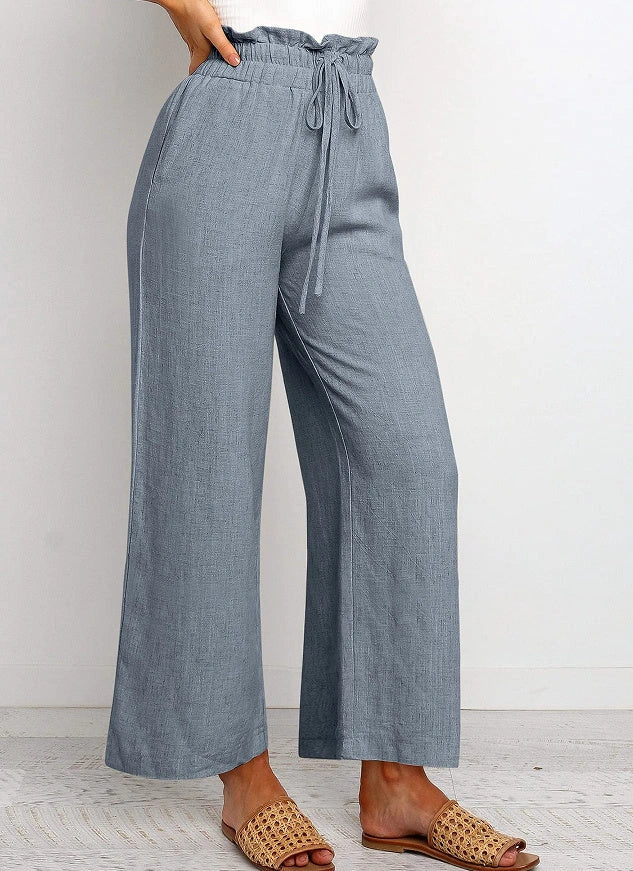 Stylish elastic waistband wide leg cropped pants in various colors
