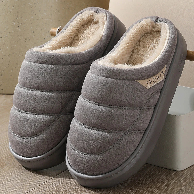 Cozy plush slippers with suede uppers, plush lining, and durable EVA soles for ultimate indoor comfort and warmth