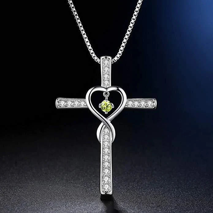 Elegant gold-plated Christian cross necklace with sparkling zircon and diamond gemstones