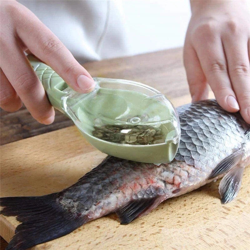 Fish Scale Scraper with cover design for mess-free descaling