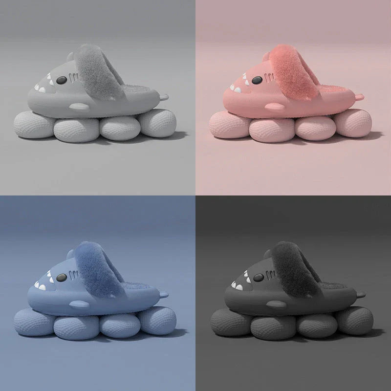 Cozy Shark Slippers with plush, fuzzy interior and thick, non-slip sole for comfortable, warm house shoes