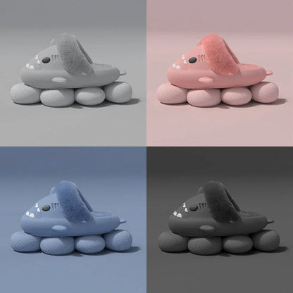 Cozy Shark Slippers with plush, fuzzy interior and thick, non-slip sole for comfortable, warm house shoes