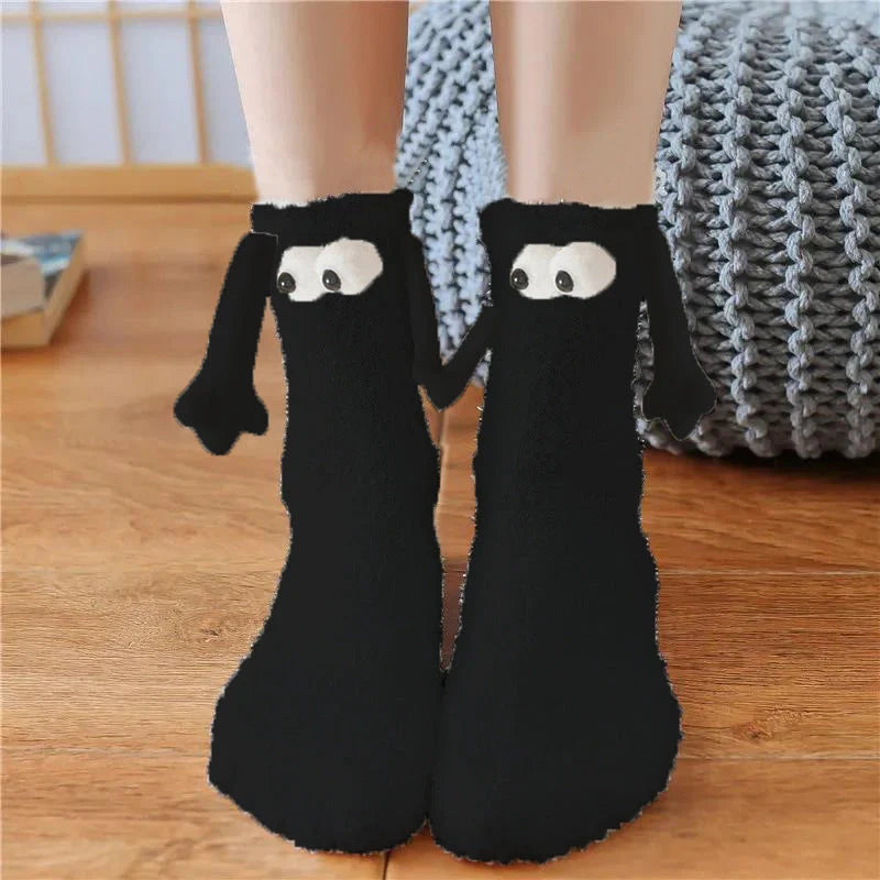 Christmas couple socks with magnetic suction feature for hand holding, festive 3D animal patterns