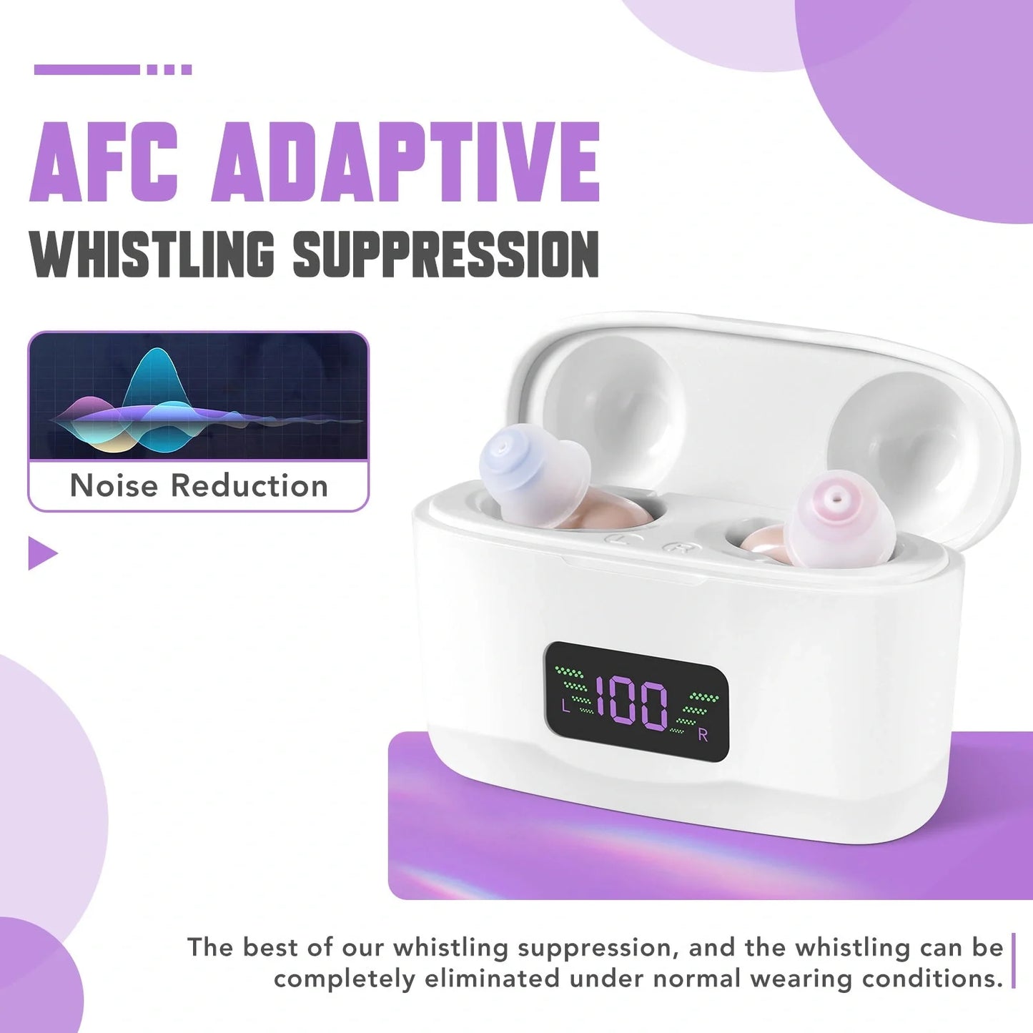 Portable hearing aid charging case with sound amplifier in sleek skin color