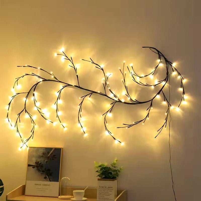 Flexible DIY Willow Vine Branch LED Light Garland with warm white lights