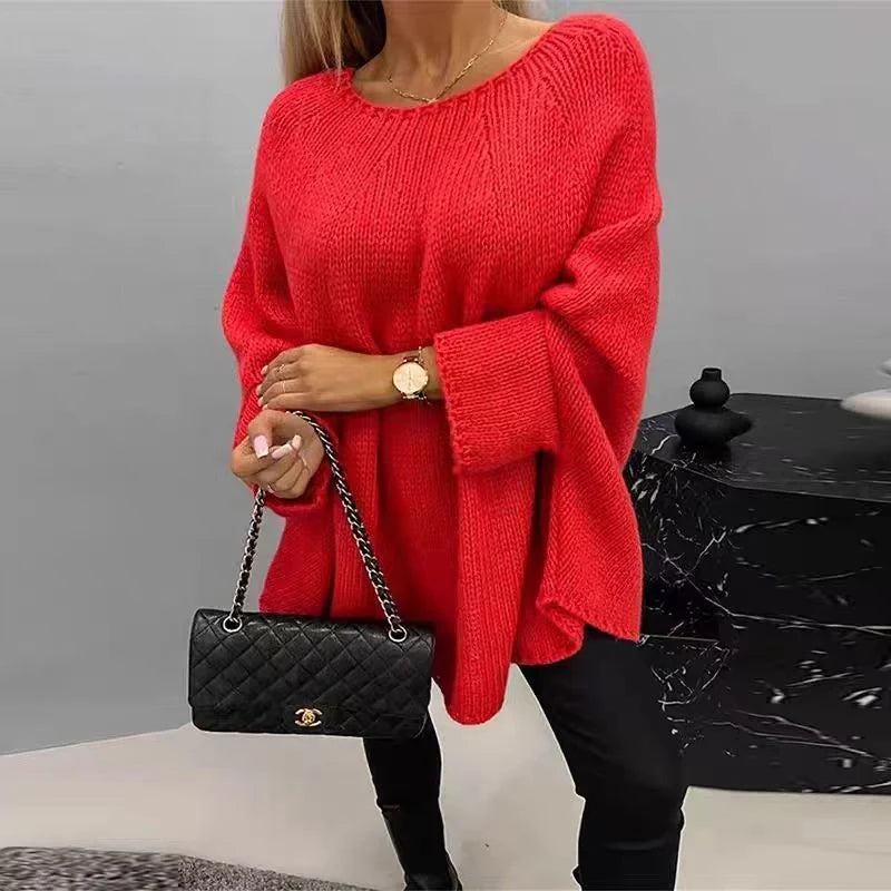 Stylish winter batwing sleeve pullover sweater for women in various colours