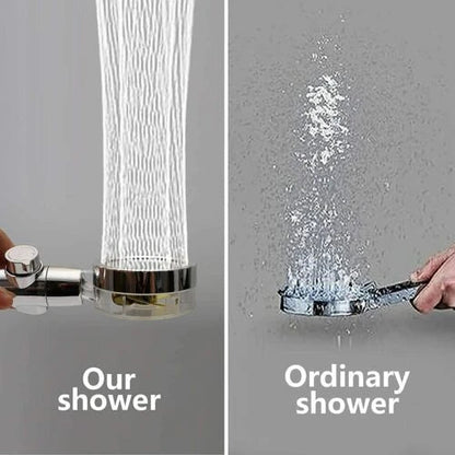 Modern minimalist high-pressure shower head with on/off switch and water-saving technology
