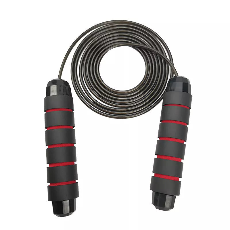 Adjustable load steel wire skipping rope in black and red stripes for weight loss