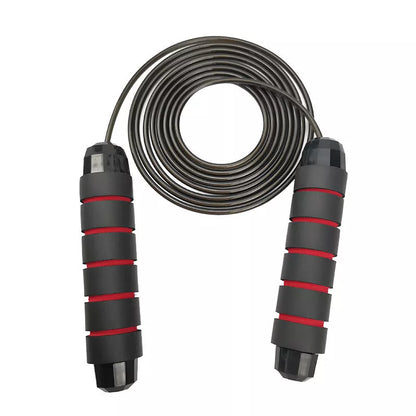 Adjustable load steel wire skipping rope in black and red stripes for weight loss