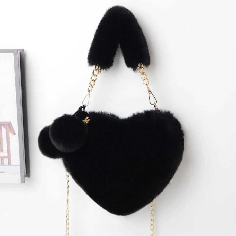 Love Bags Soft Plush Heart-Shaped Handbag for Women in various colours