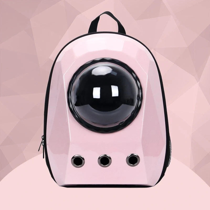 Space capsule style cat carrier backpack with transparent window and ventilation holes