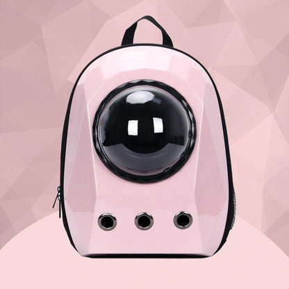 Space capsule style cat carrier backpack with transparent window and ventilation holes