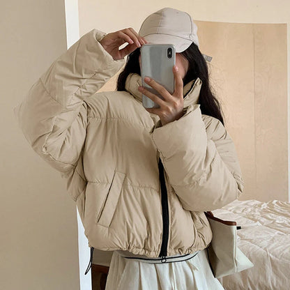 Stylish stand collar cropped parka for women in various colours