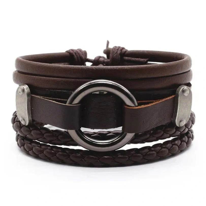 Men's genuine leather vintage braided bracelet with adjustable closure