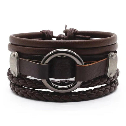 Men's genuine leather vintage braided bracelet with adjustable closure