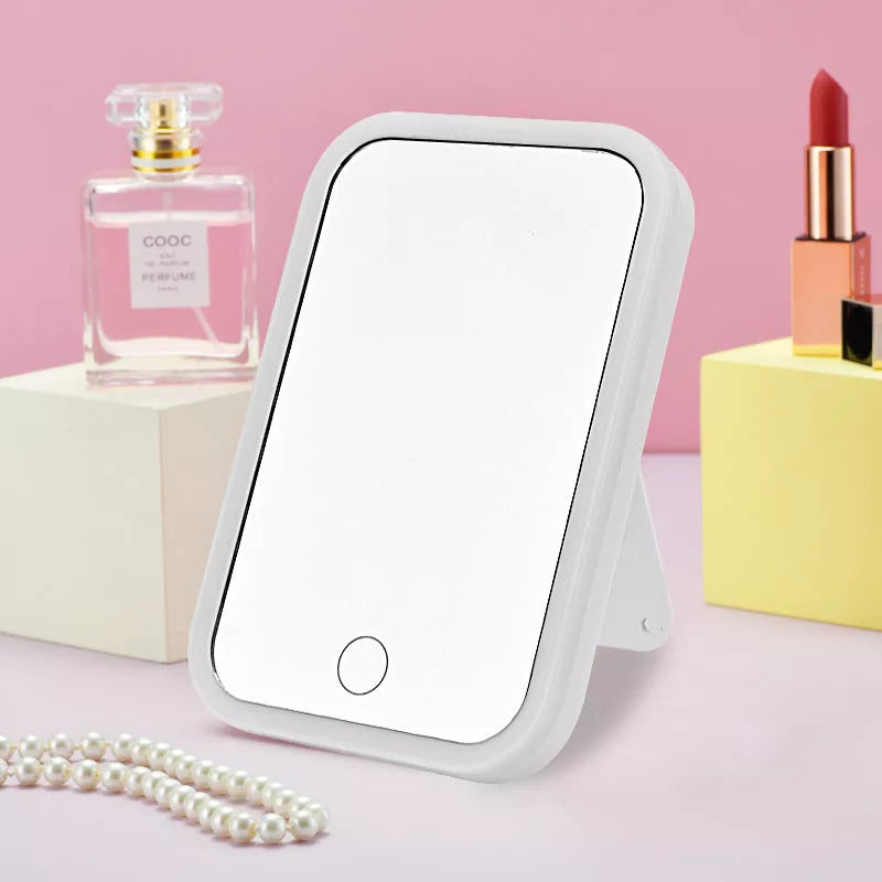 Square LED Makeup Mirror with smart touch in pink or white
