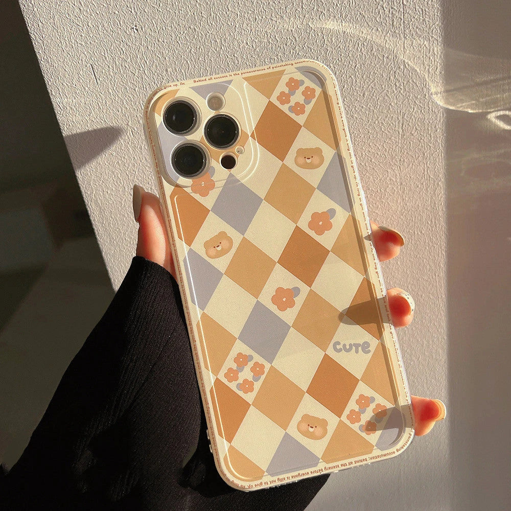 Elegant protective phone case with laser-etched geometric rhombus grid design for Apple iPhone