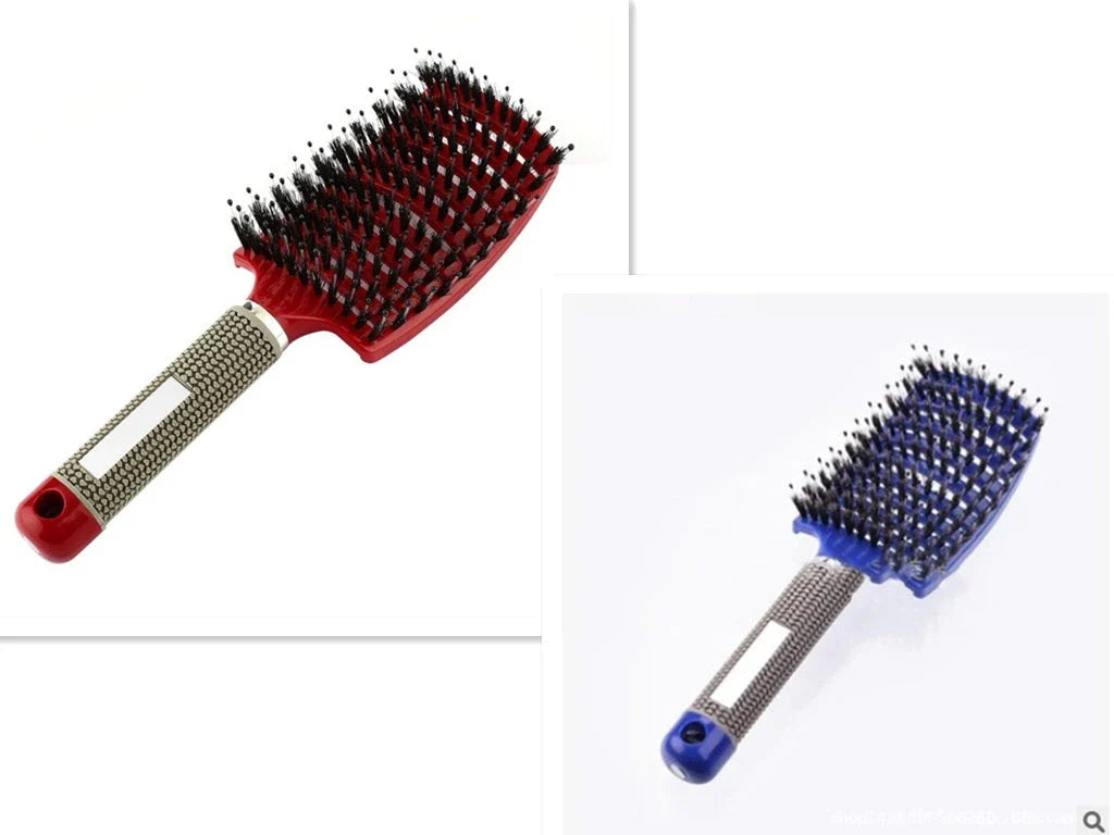 A premium hair brush with a sleek design, featuring soft bristles and a rounded massage function for healthy, detangled hair