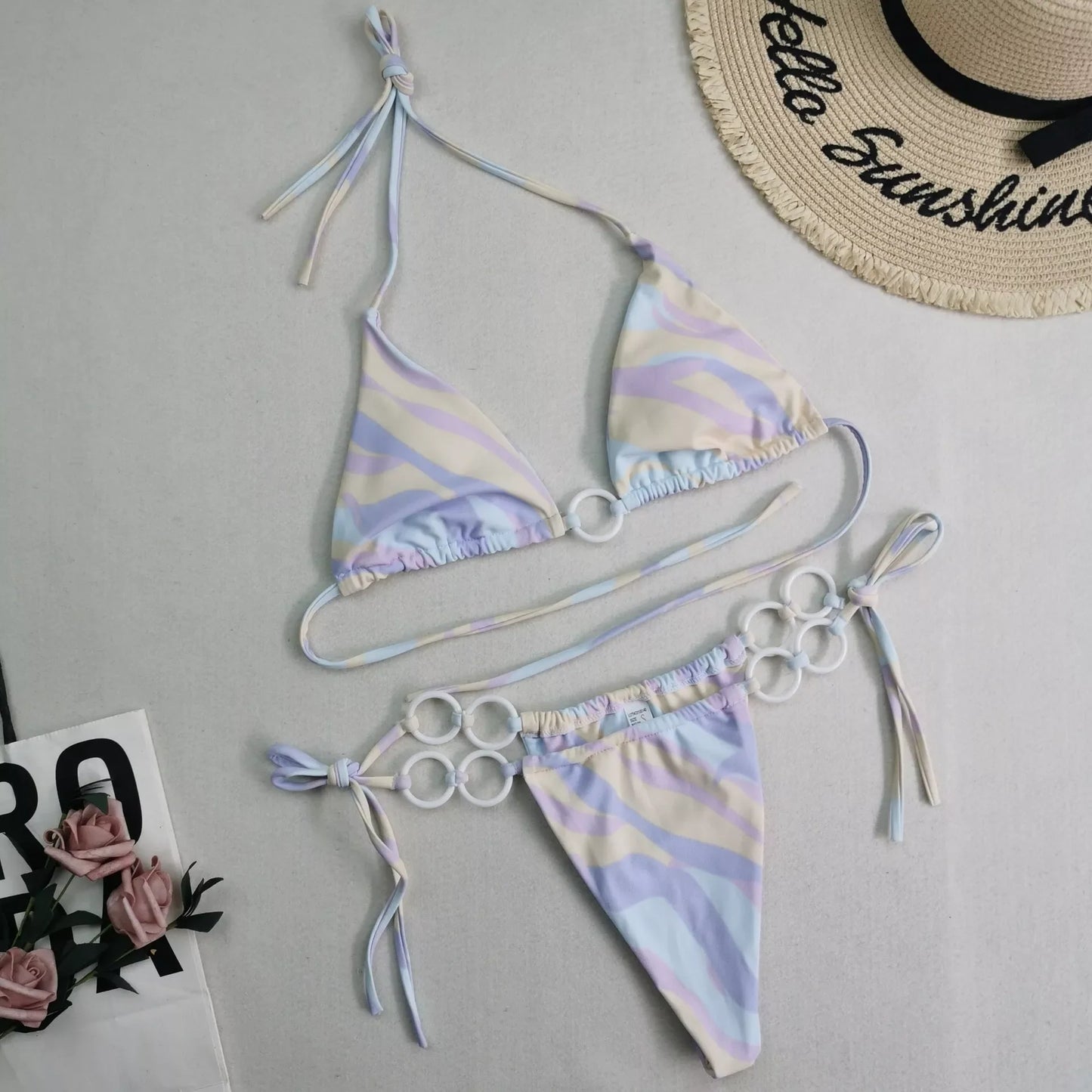 Women's split bikini with lace-up design in various colours