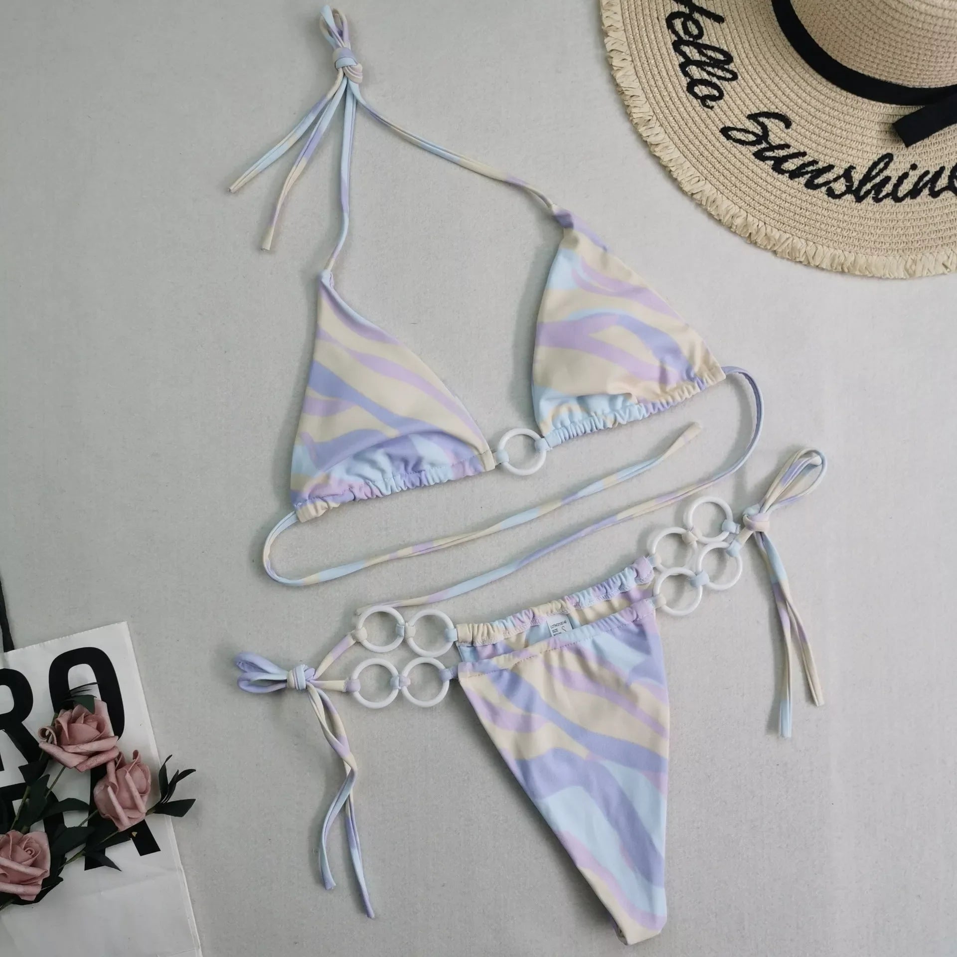 Women's split bikini with lace-up design in various colours