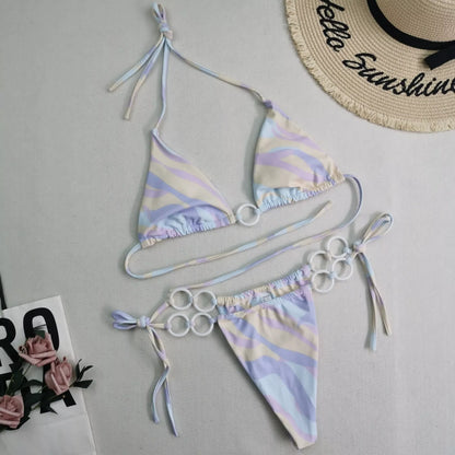 Women's split bikini with lace-up design in various colours