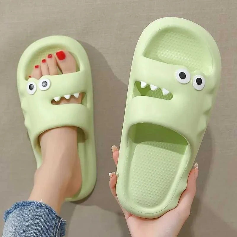 Cartoon-themed PVC slippers with non-slip thick soles in various colours