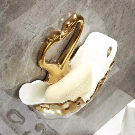 Ceramic Swan Soap Box in green, white, and pink with suction cup for wall mounting