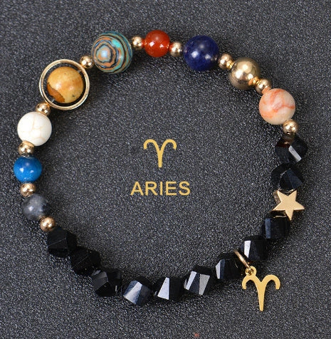 Frosted Stone Beaded Zodiac Bracelet featuring detailed zodiac signs on natural stone beads