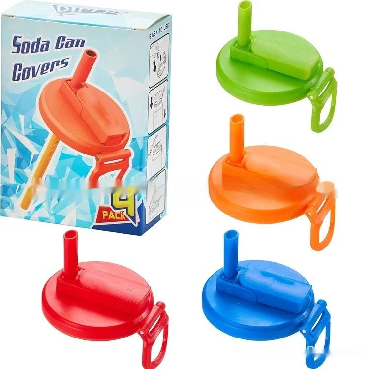 Reusable soda can lid with straw in various colours, fitting standard Coke cans