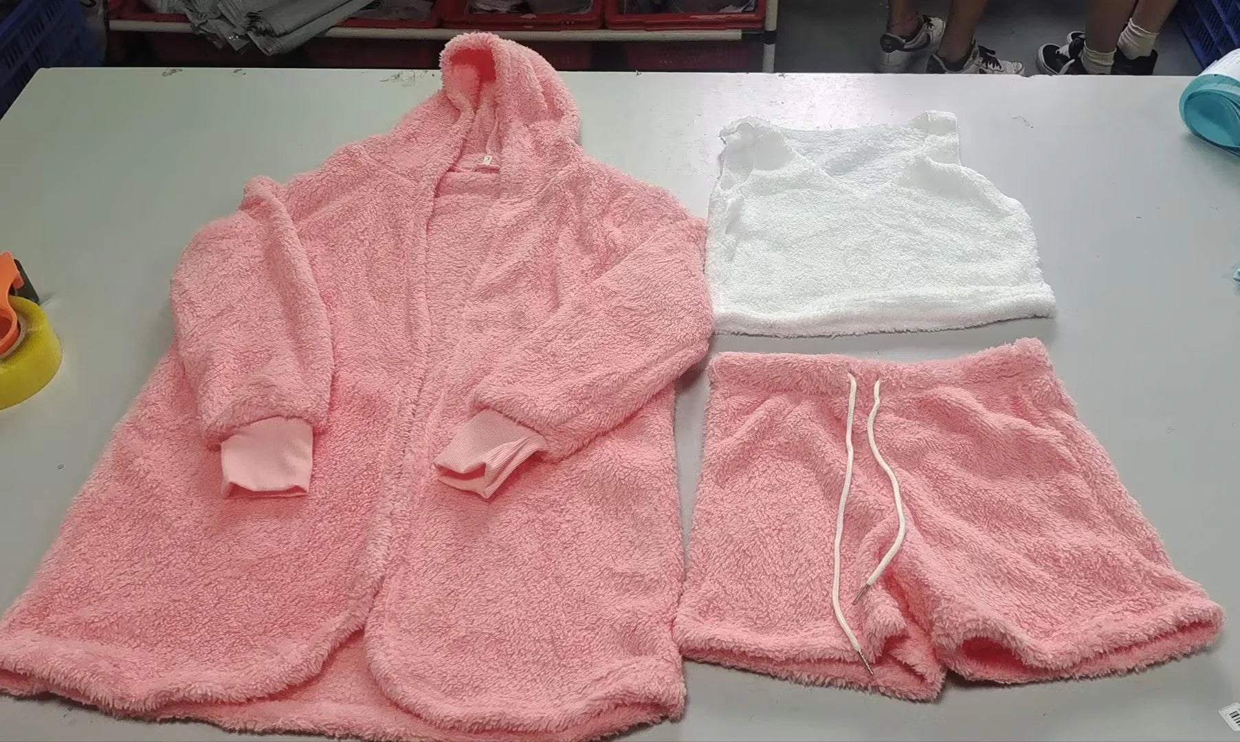 Cozy 3-piece velvet pajama set with long sleeve crop top and drawstring shorts in various colors