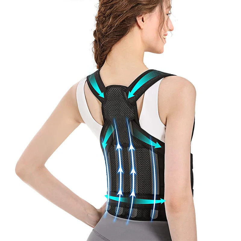 Invisible Back Posture Correcting Support Belt in Black with Breathable Mesh Design