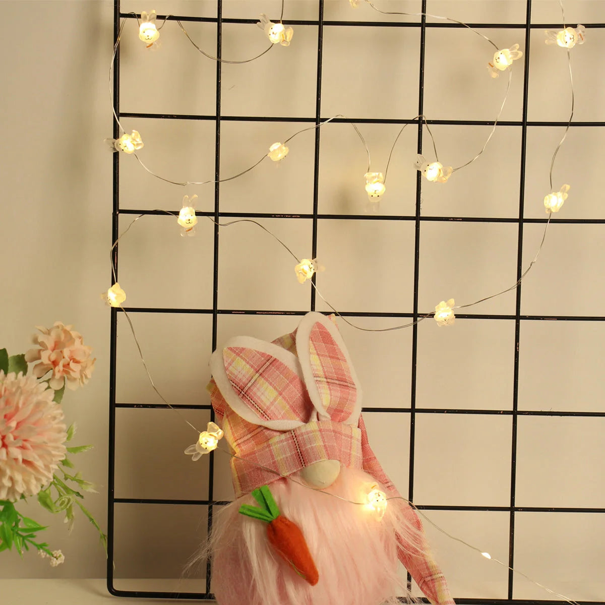 Easter LED bunny string lights with carrot and rabbit design for festive home decoration