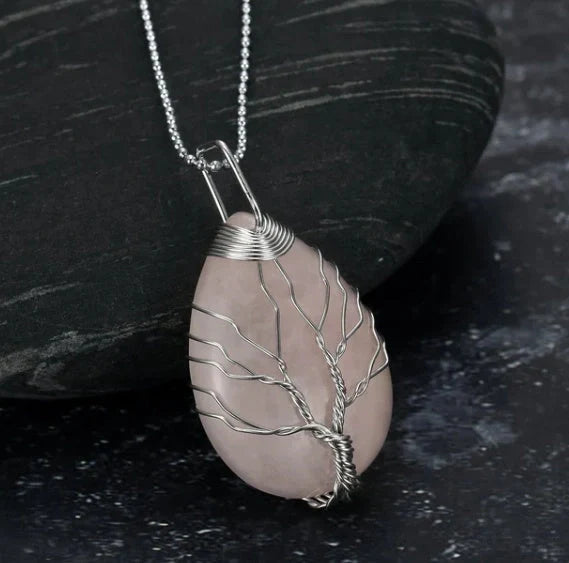 Celtic Tree of Life Necklace with teardrop semi-precious stone pendant