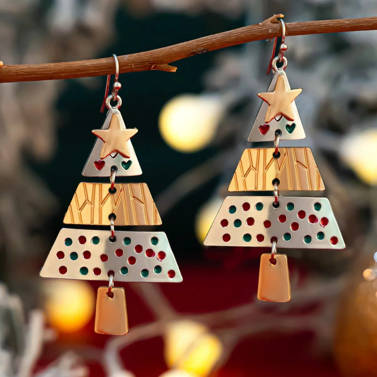 Christmas Tree Necklace and Earrings Set with unique star design