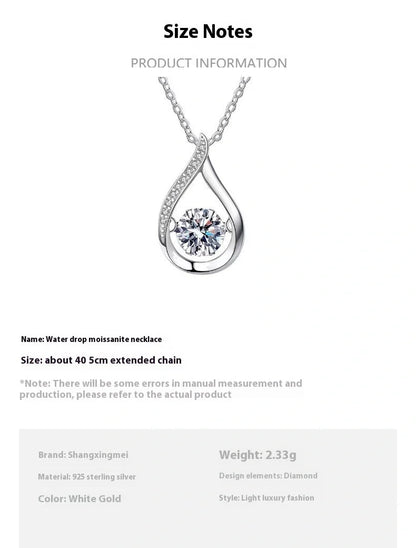 Elegant 925 silver drop-shaped necklace with white gold or moissanite finish