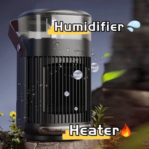 Versatile 2-in-1 portable heater and humidifier with sleek black design, suitable for use in home or office