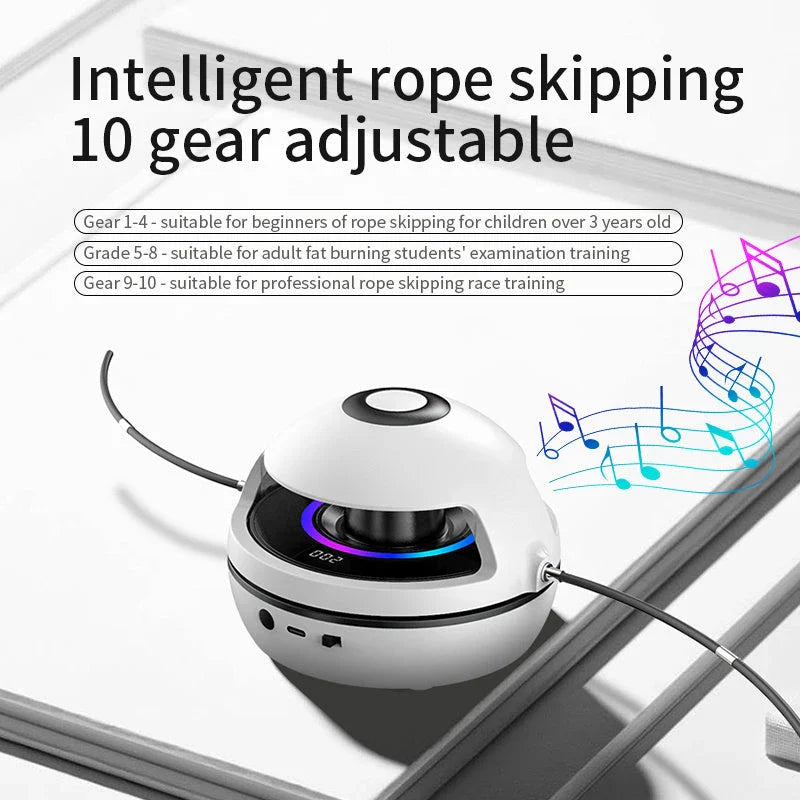 Smart Fitness Jump Rope with Bluetooth Music, Adjustable Speeds, and LED Lights for Cardio Workouts