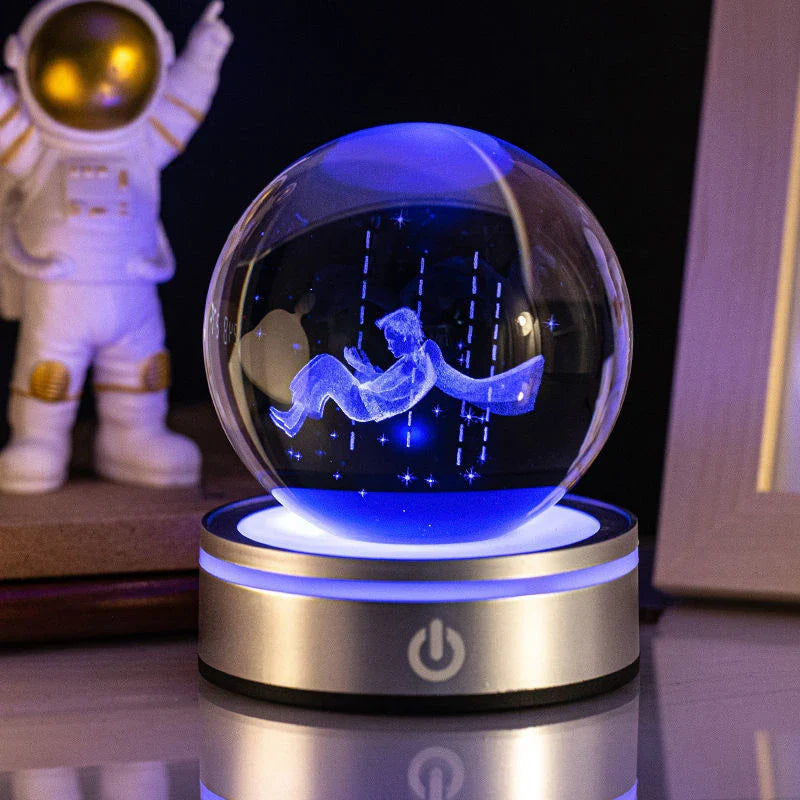 Captivating 3D crystal night lamp with intricate patterns and warm, soothing LED illumination for enchanting home decor