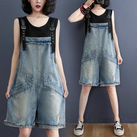 Stylish denim suspenders for women, perfect for plus-size fashion enthusiasts