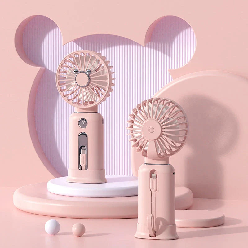 Rechargeable 2-in-1 handheld fan with power bank in various colors - a versatile cooling and charging solution for home, office, and travel