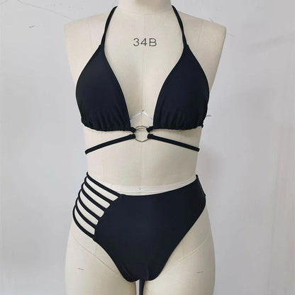 Leopard print halter neck bikini set with cutout straps for summer beach wear