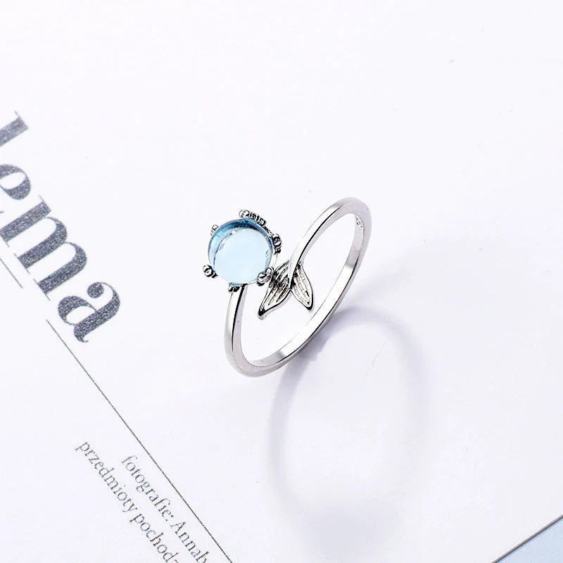 Silver Plated Adjustable Mermaid Tail Ring with inlaid zircon stones