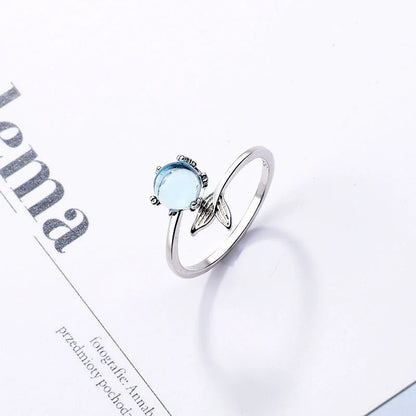 Silver Plated Adjustable Mermaid Tail Ring with inlaid zircon stones