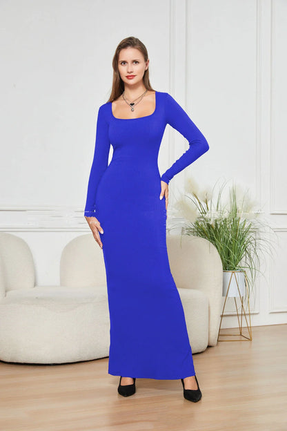 Double-layer slimming dress in black, featuring waist support and hip lifting design, perfect for any occasion.