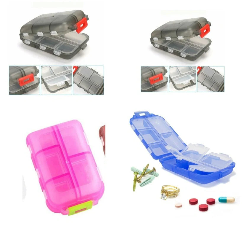 10-grid moisture-proof travel pill organizer in various colours for secure medication storage
