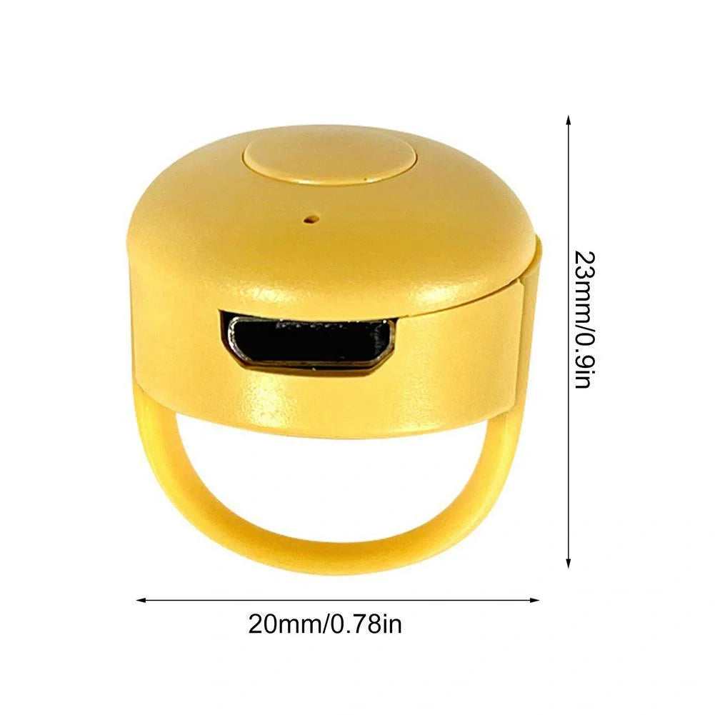 Bluetooth remote control ring for mobile phones in yellow, blue, or pink