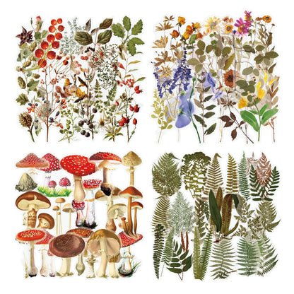 Retro Flower Nature DIY Sticker Pack with transparent flower and mushroom designs