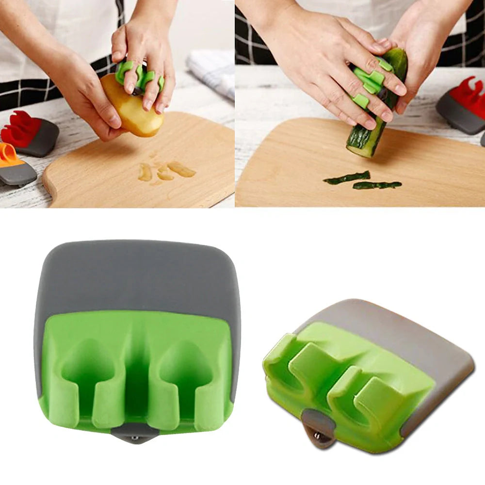 Two-finger peeler with ergonomic grip and stainless steel blade