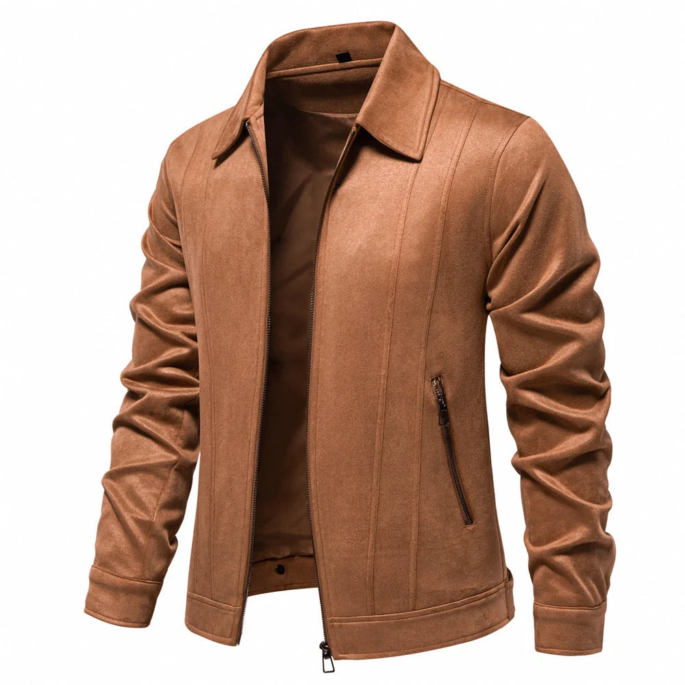 Men's suede lapel zipper jacket in various colours for autumn and winter wear